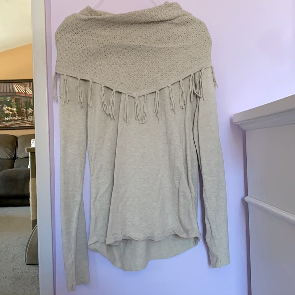Sweater with scarf overhang